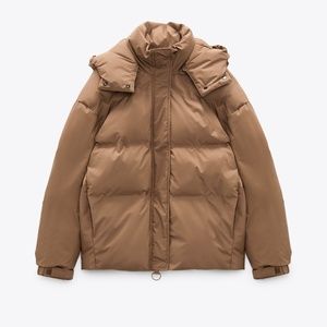 NWT ZARA HOODED QUILTED JACKET SAND/BROWN XL